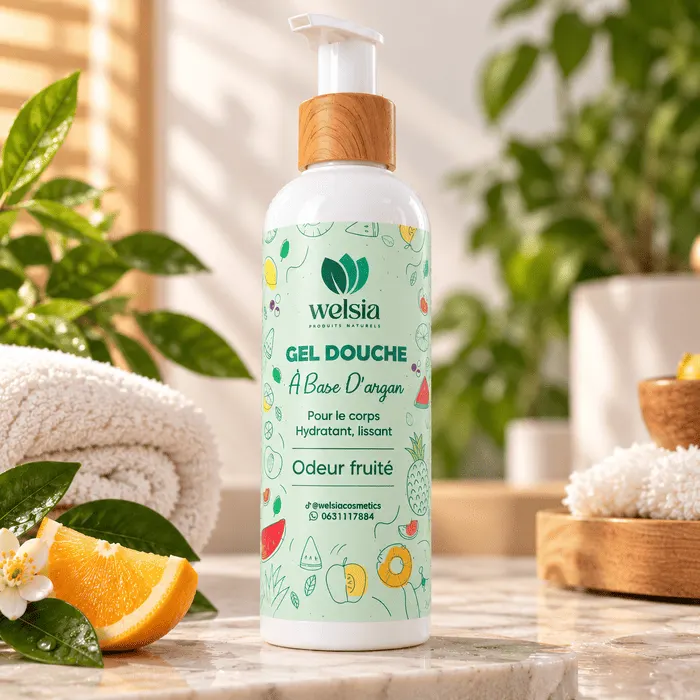 جل استحمام للجسم بزيت الأرݣان برائحة الفواكه Gel nettoyant à base d'huile d'argan
